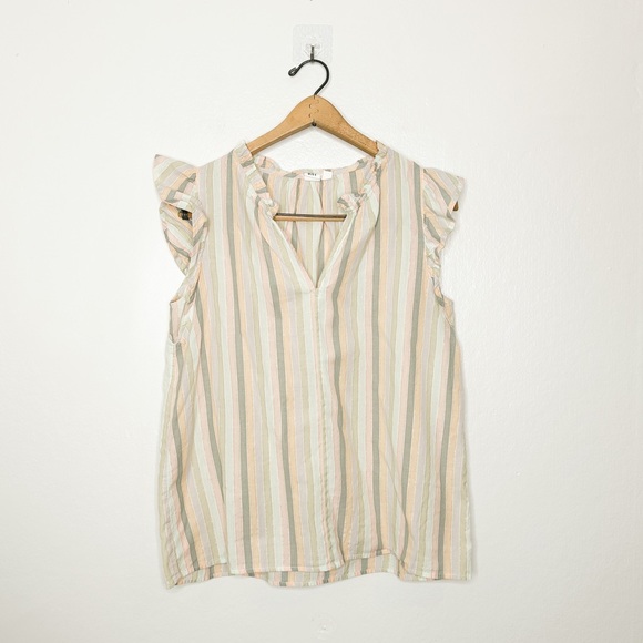 GAP Pastel Metallic Stripe Ruffle Cap Sleeve Boxy Top Medium M - Picture 2 of 8